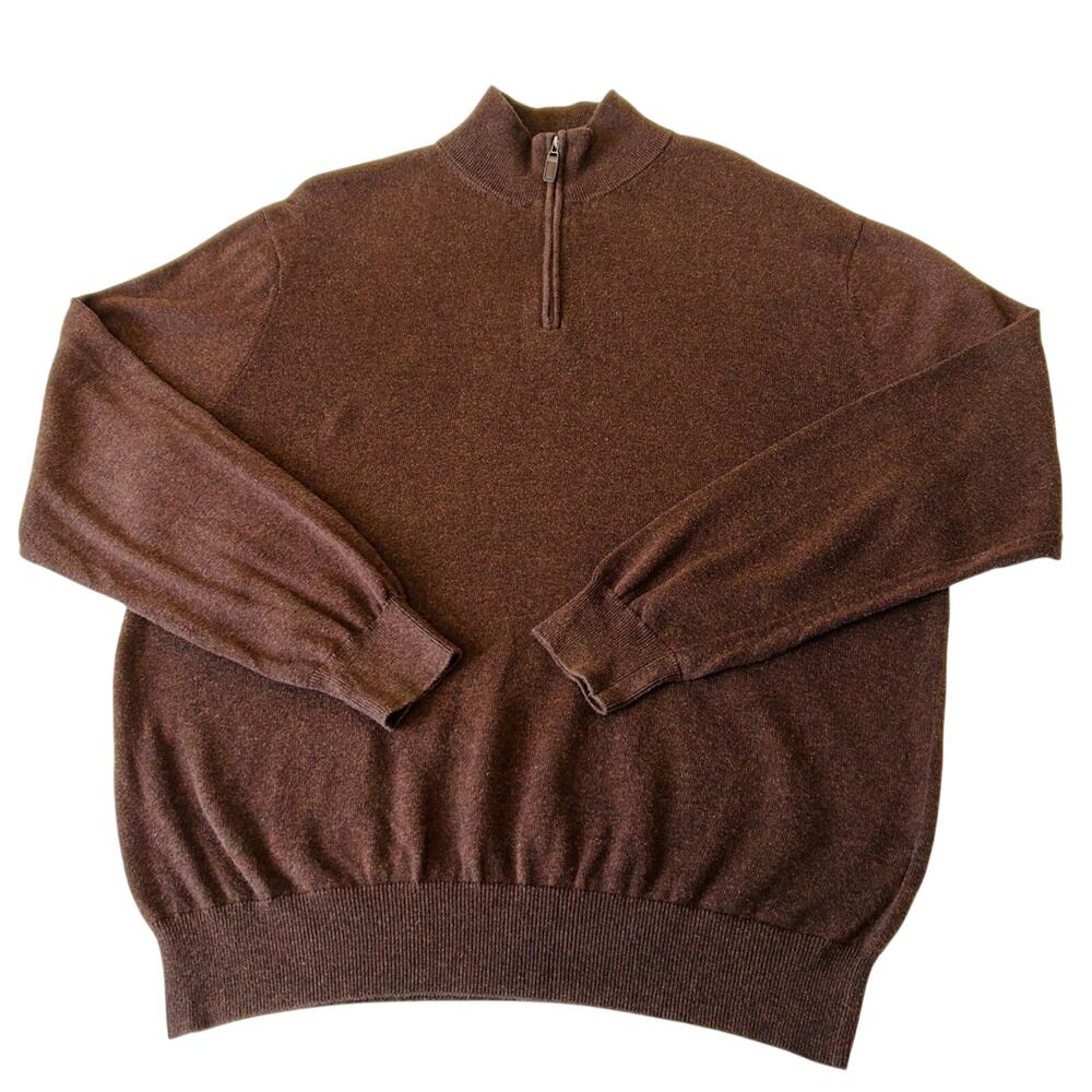 Jos A Bank 1/4 Zip Sweater Men's Large Brown Pullover 100% Pima Cotton
